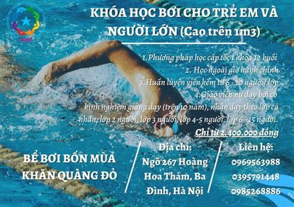 TỔ CHỨC LỚP HỌC  BƠI CHO NGƯỜI LỚN VÀ TRẺ CAO TRÊN 1,3M