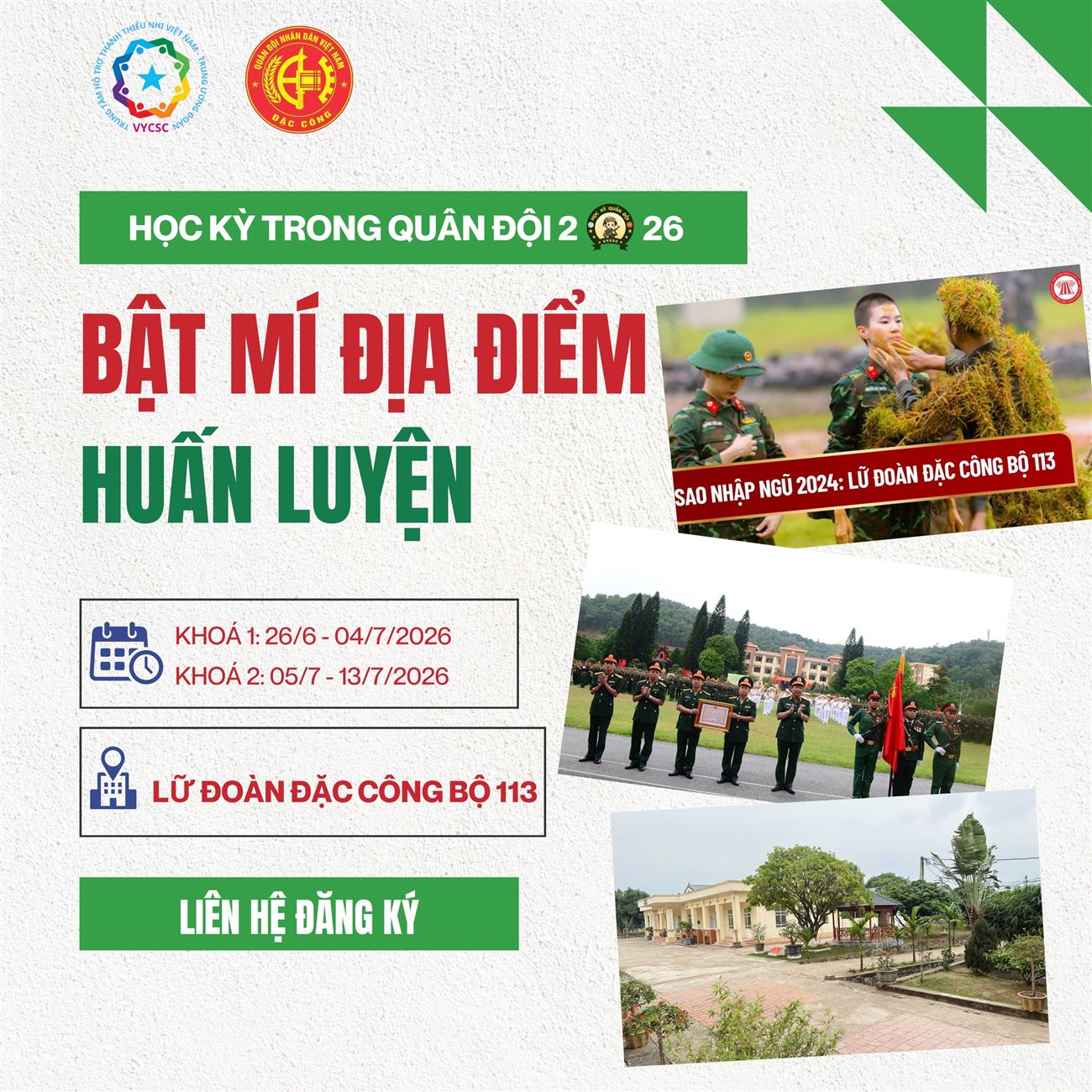 BẬT MÍ ĐỊA ĐIỂM HUẤN LUYỆN HỌC KỲ QUÂN ĐỘI 2026  