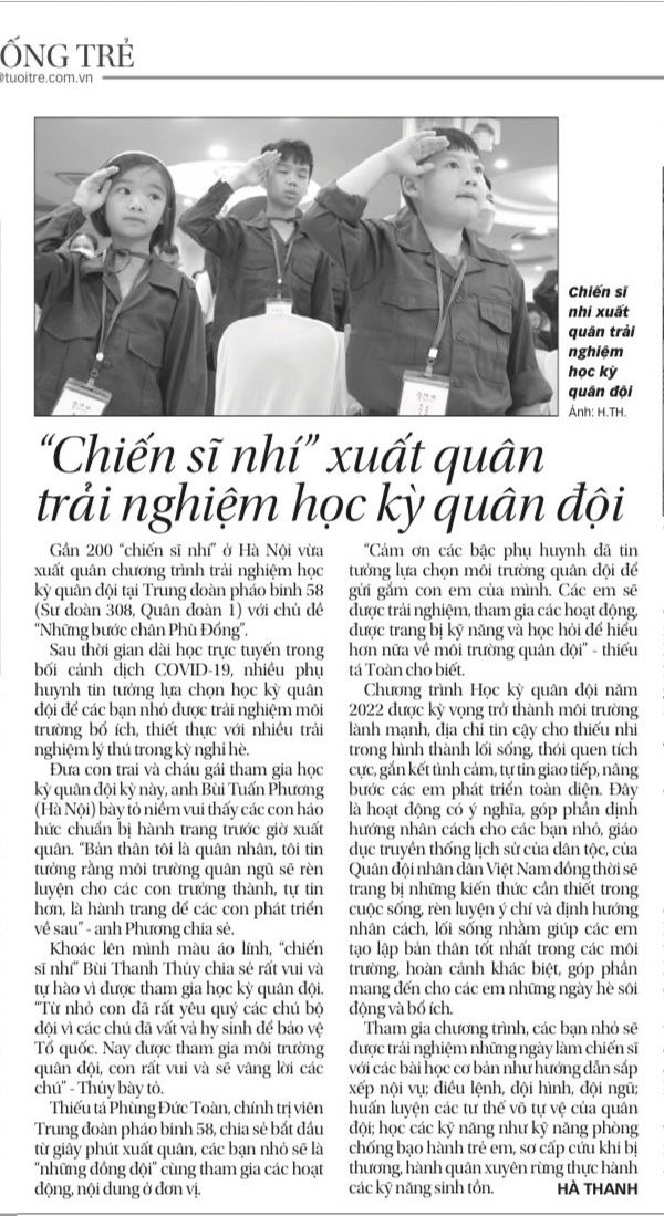 Chiến sĩ nhí xuất quân trải nghiệm học kỳ quân đội